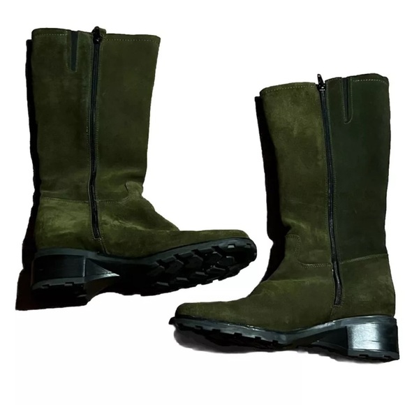 Aquatalia Shoes - Aquatalia Romania Suede Olive Green Mid Calf Pull on Equestrian Ryder Boots 8.5